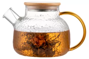 ARDESTO Teapot Gemini Dew 1000ml, borosilicate glass, bamboo, transparent