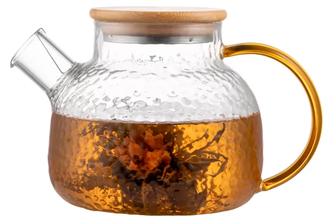ARDESTO Teapot Gemini Dew 1000ml, borosilicate glass, bamboo, transparent