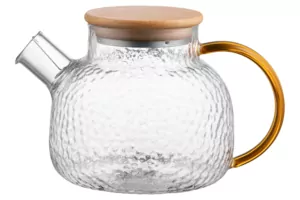 ARDESTO Teapot Gemini Dew 1000ml, borosilicate glass, bamboo, transparent