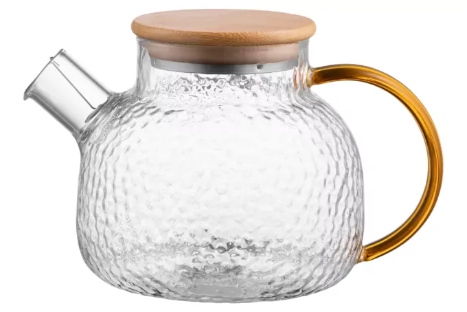 ARDESTO Teapot Gemini Dew 1000ml, borosilicate glass, bamboo, transparent