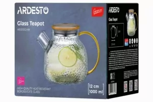 ARDESTO Teapot Gemini Dew 1000ml, borosilicate glass, bamboo, transparent