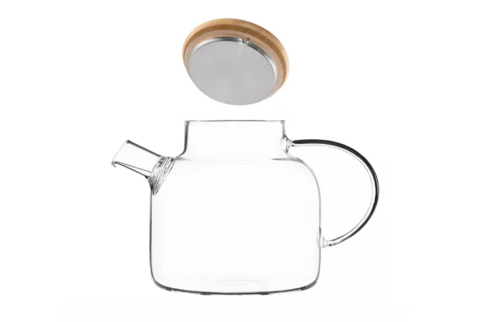 ARDESTO Teapot Gemini 1200ml, borosilicate glass, bamboo, transparent
