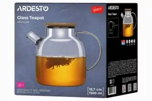 ARDESTO Teapot Gemini 1500ml, borosilicate glass, bamboo, transparent