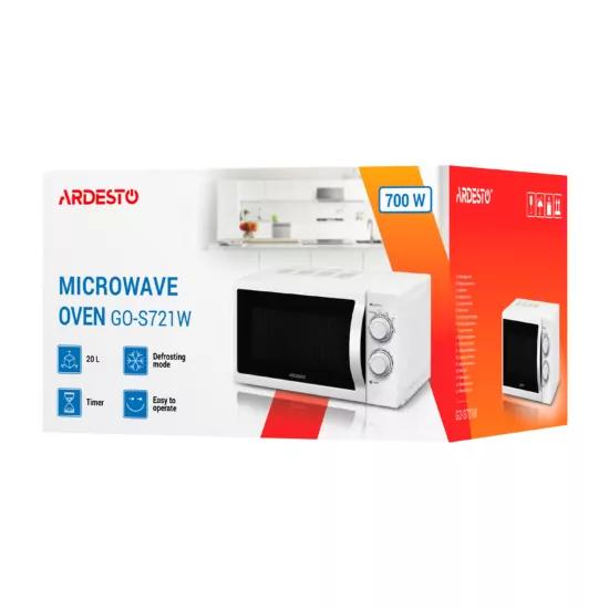 ARDESTO Microwave oven, 20L, mechanical control, 700W, handle opening, white