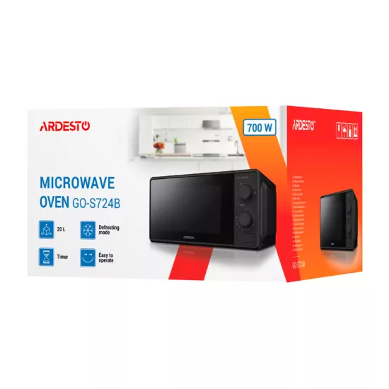 ARDESTO Microwave oven, 20L, mechanical control, 700W, button opening, black