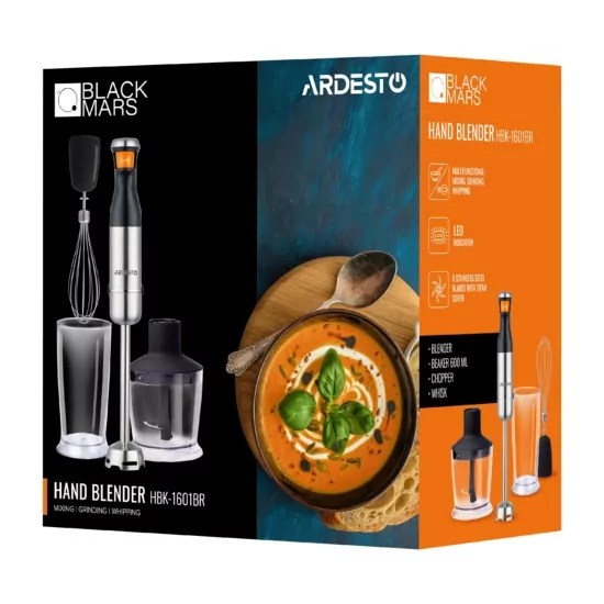 ARDESTO submersible blender 900W, 3in1, bowl-600ml, silver+black
