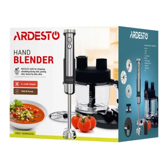 ARDESTO Blender submersible HBSG-1000WHCHSL, 1000W, 7in1, bowl-2000ml, black-silver