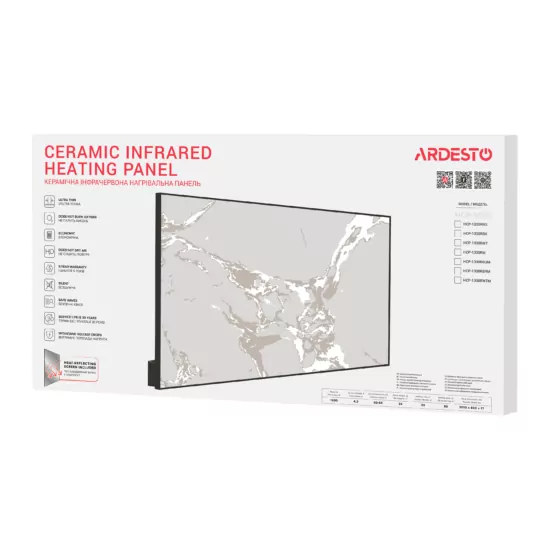 ARDESTO Ceramic panel, 20m2, 1000w, electr. control, 120 х 60sm, thermostat, marble