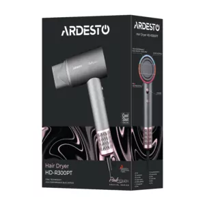 ARDESTO Hair Dryer Pink,1600W, 2 speeds, 3 temperature settings, ionization, diffuser, magnetic attachments, gray+pink