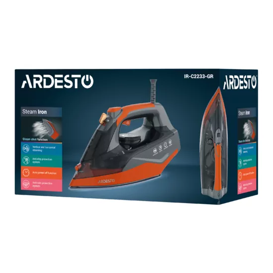 ARDESTO Iron IR-C2233-GR, 2200W, 340ml, steam boost, ceramic soleplate, black-orange