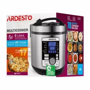 ARDESTO Мультиварка MC-P17, 860Вт, чаша-5л, электронное управл., книга рецептов, нерж. сталь+пластик, сереботстая
