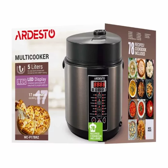 ARDESTO Multicooker, 860W, bowl-5L, electronic control, recipes book, inox+ plastic, bronz