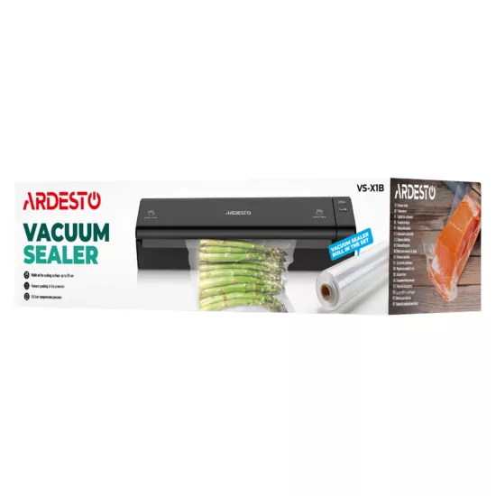 ARDESTO Vacuum Sealer for rolls and packages, 110W, 28сm, electronic control, +1 roll, plastic, black