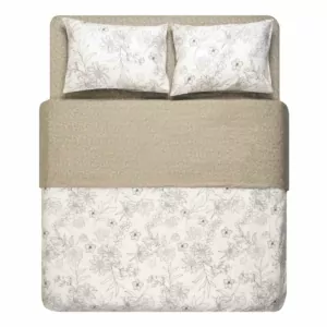 ARDESTO Bedding set 2.0 Gloria, sateen, flowers, beige, duvet cover 200x220cm, bed sheet 230x240cm, pillowcases (2) 50x70cm, 100% cotton
