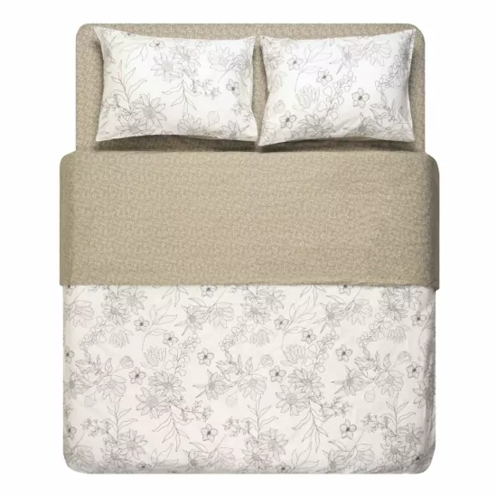 ARDESTO Bedding set 2.0 Gloria, sateen, flowers, beige, duvet cover 200x220cm, bed sheet 230x240cm, pillowcases (2) 50x70cm, 100% cotton