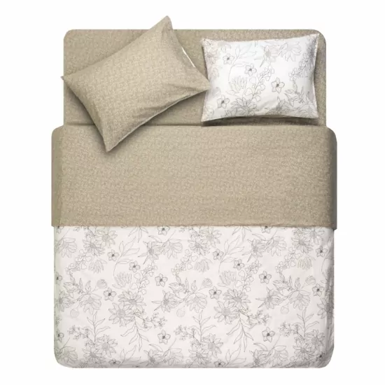 ARDESTO Bedding set 2.0 Gloria, sateen, flowers, beige, duvet cover 200x220cm, bed sheet 230x240cm, pillowcases (2) 50x70cm, 100% cotton