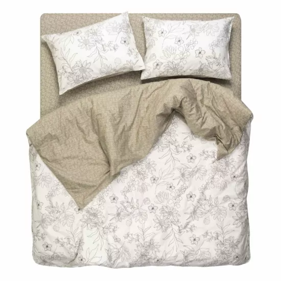 ARDESTO Bedding set 2.0 Gloria, sateen, flowers, beige, duvet cover 200x220cm, bed sheet 230x240cm, pillowcases (2) 50x70cm, 100% cotton