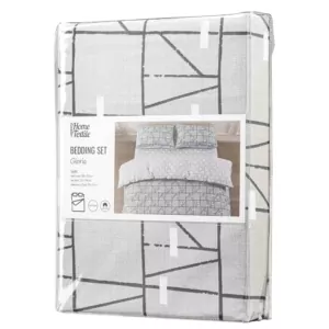 ARDESTO Bedding set 2.0 Gloria, sateen, geometry, grey, duvet cover 200x220cm, bed sheet 230x240cm, pillowcases (2) 50x70cm, 100% cotton