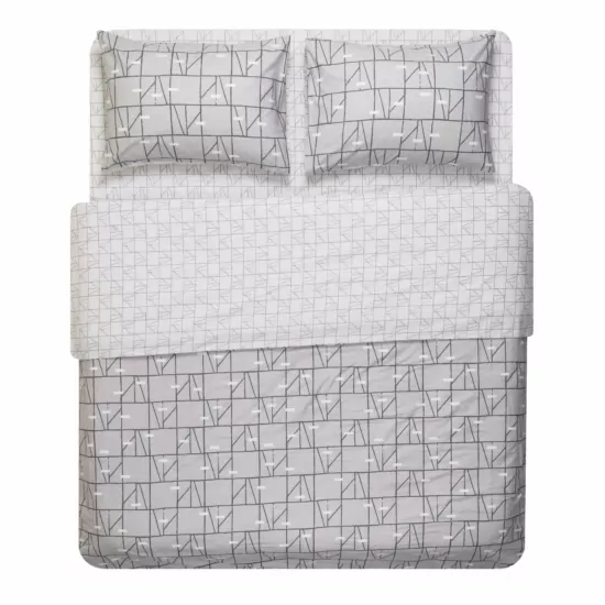 ARDESTO Bedding set 2.0 Gloria, sateen, geometry, grey, duvet cover 200x220cm, bed sheet 230x240cm, pillowcases (2) 50x70cm, 100% cotton