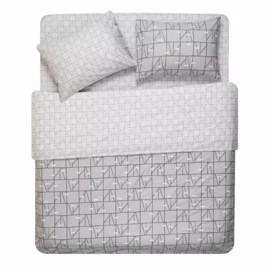 ARDESTO Bedding set 2.0 Gloria, sateen, geometry, grey, duvet cover 200x220cm, bed sheet 230x240cm, pillowcases (2) 50x70cm, 100% cotton
