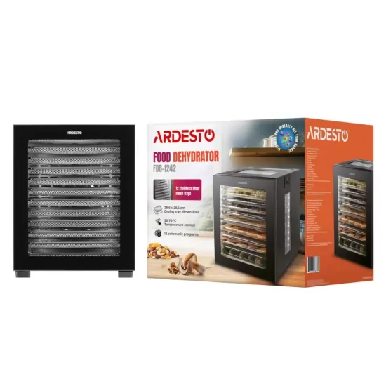 ARDESTO Dryer for products FDB-1242, 850W, pallets -12x3cm, max-70°С, timer, electronic control, stainless steel, black