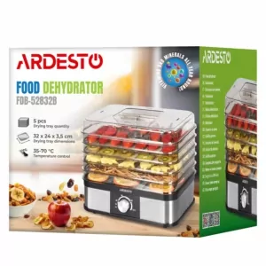 ARDESTO Dryer for products FDB-52832B, 245W, pallets -5x3cm, max-70°С, temperature adjustment, plastic, black+inox