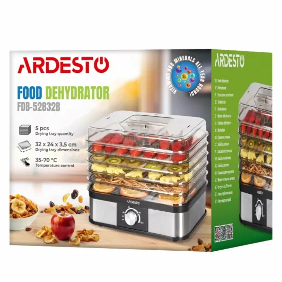 ARDESTO Dryer for products FDB-52832B, 245W, pallets -5x3cm, max-70°С, temperature adjustment, plastic, black+inox